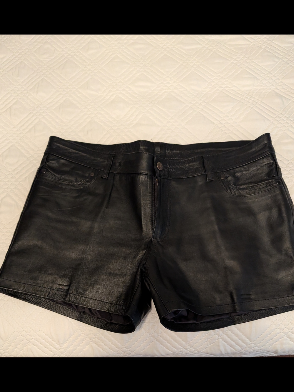 Women's Black Leather Jean-Style Shorts